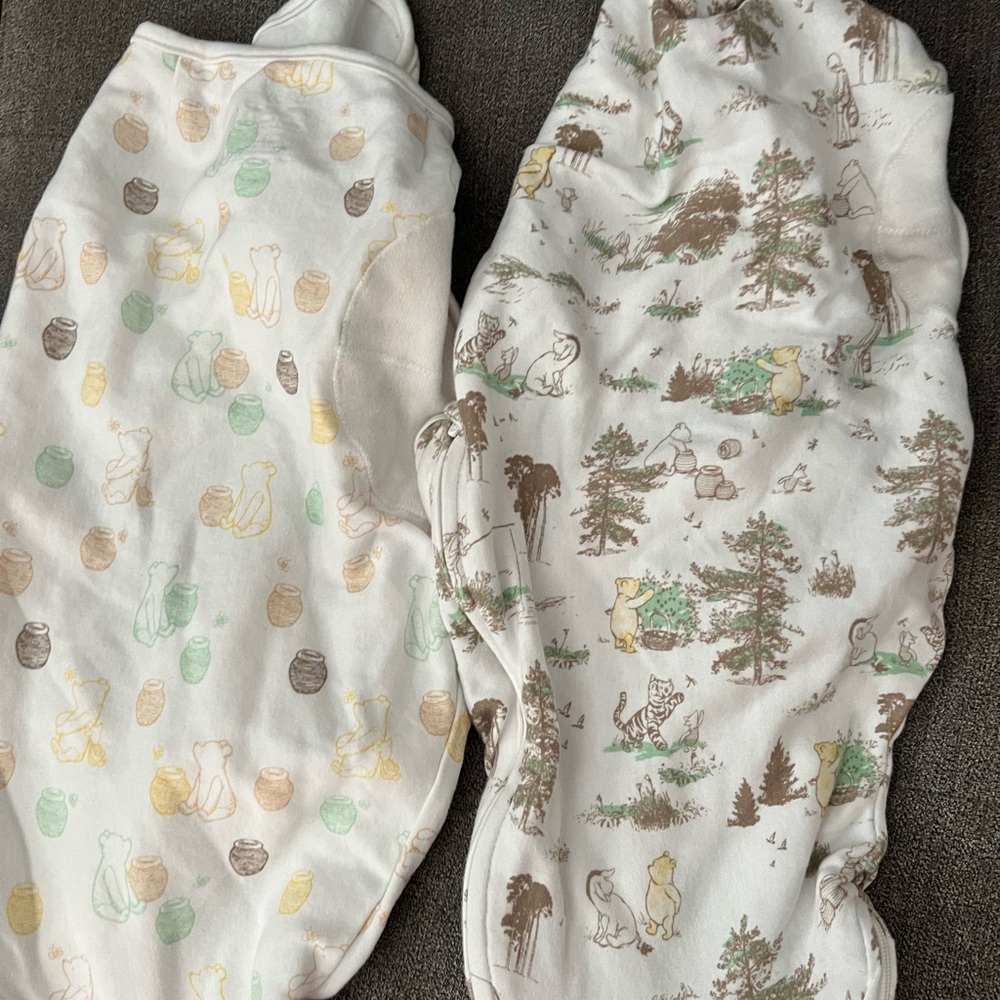 Neutral Winnie the Pooh Print Baby Swaddles - Green, Brown, Yellow
